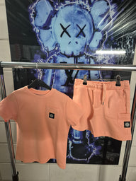 KIDS Zomerset Stone Island logo borst zalm