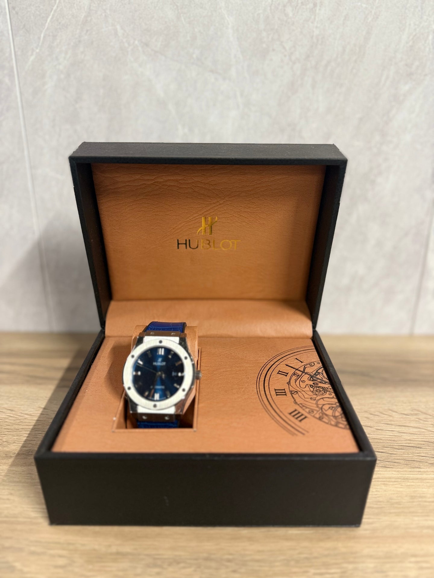 Hublot Slang Leer Blauw (AUTOMAAT)