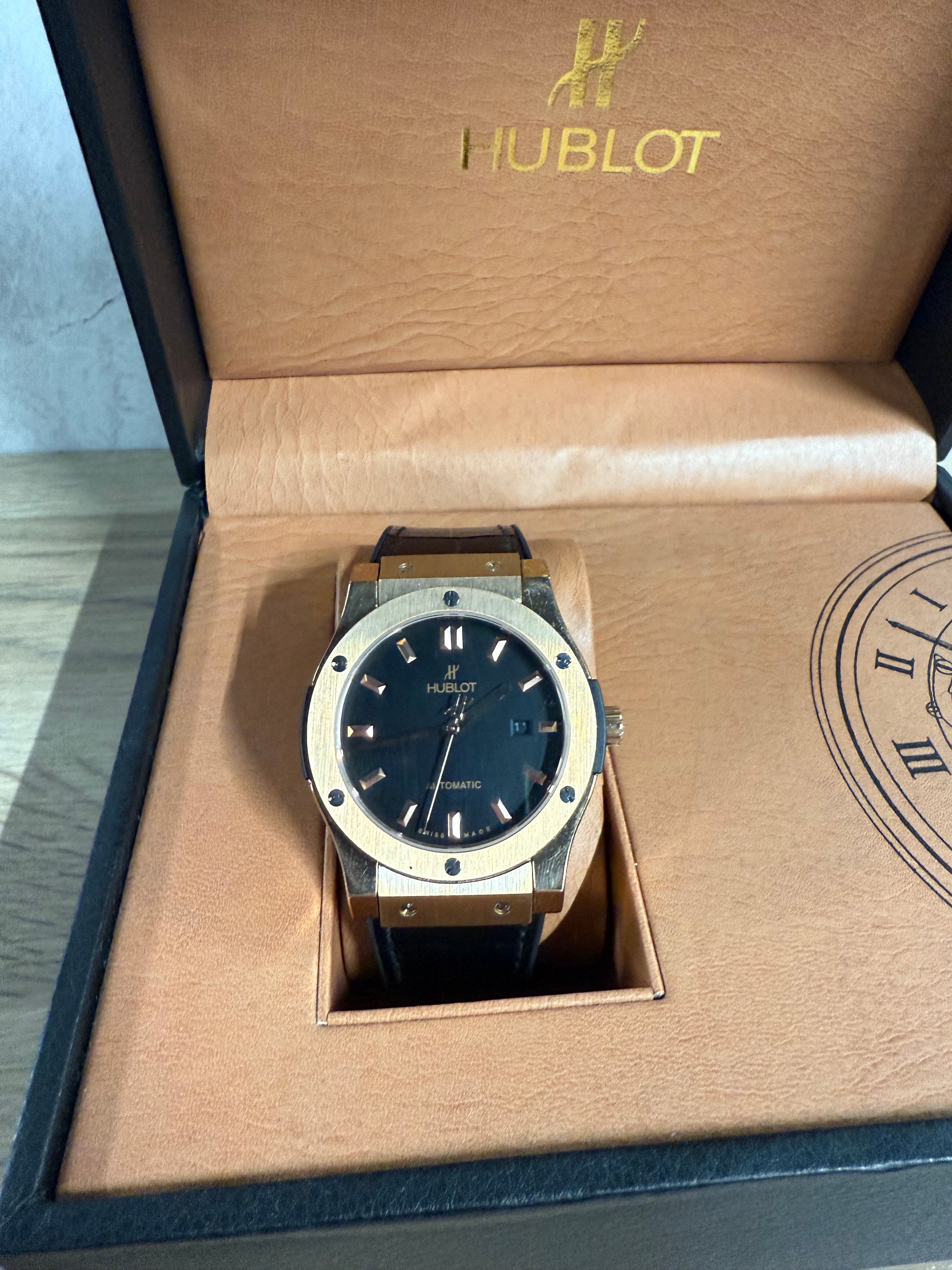 Hublot Slang Leer Zwart / Goud (AUTOMAAT)