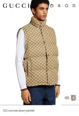 GUCCI GG CANVAS DOWN JACKET BEIGE (MET AFNEEMBARE MOUWEN)