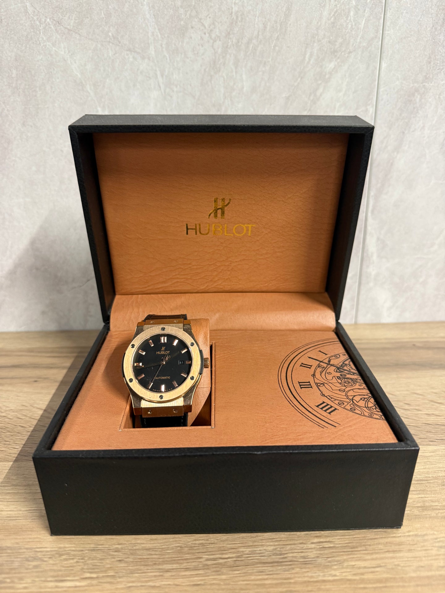 Hublot Slang Leer Zwart / Goud (AUTOMAAT)