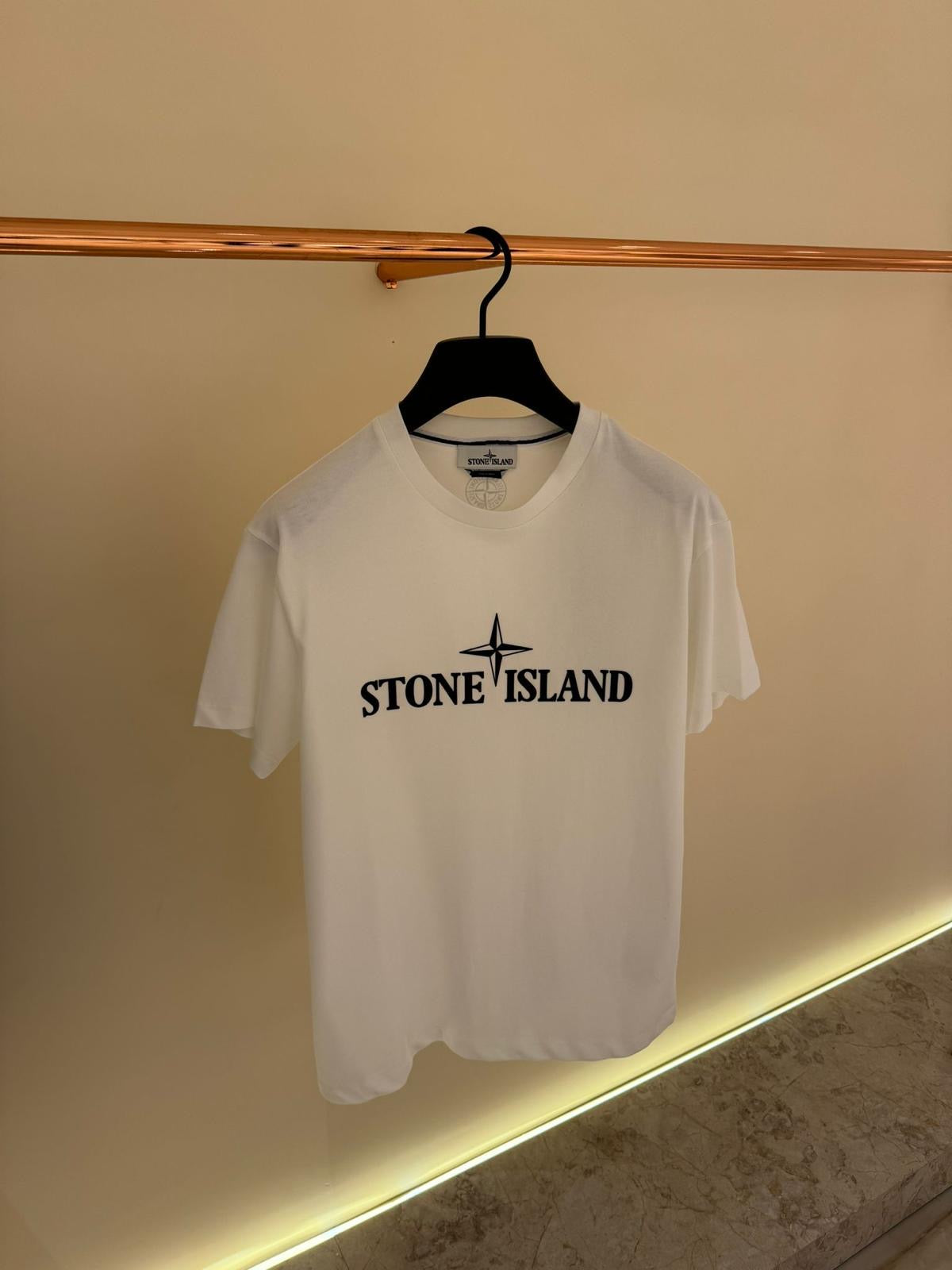 Stone island T-Shirt Wit Grote Druk