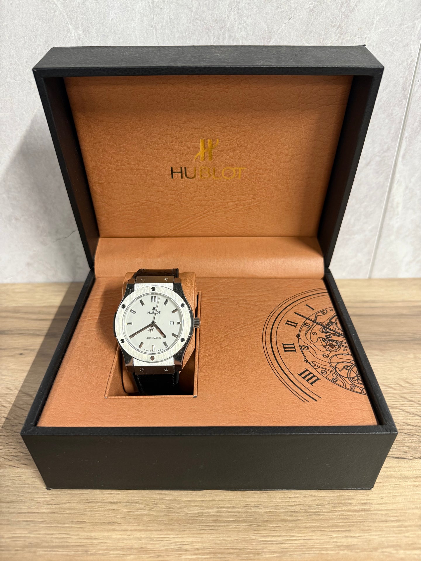 Hublot Slang Leer Zwart / Zilver (AUTOMAAT)