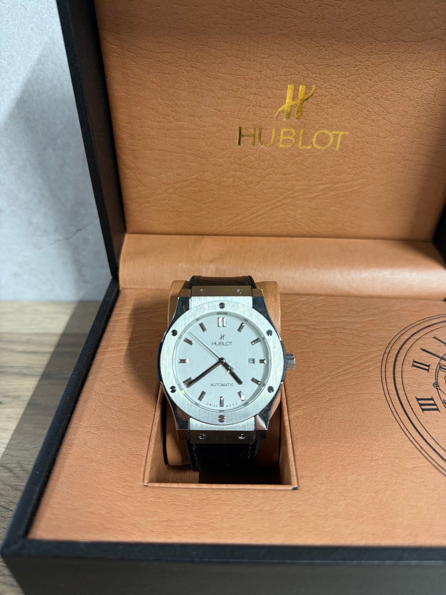 Hublot Slang Leer Zwart / Zilver (AUTOMAAT)