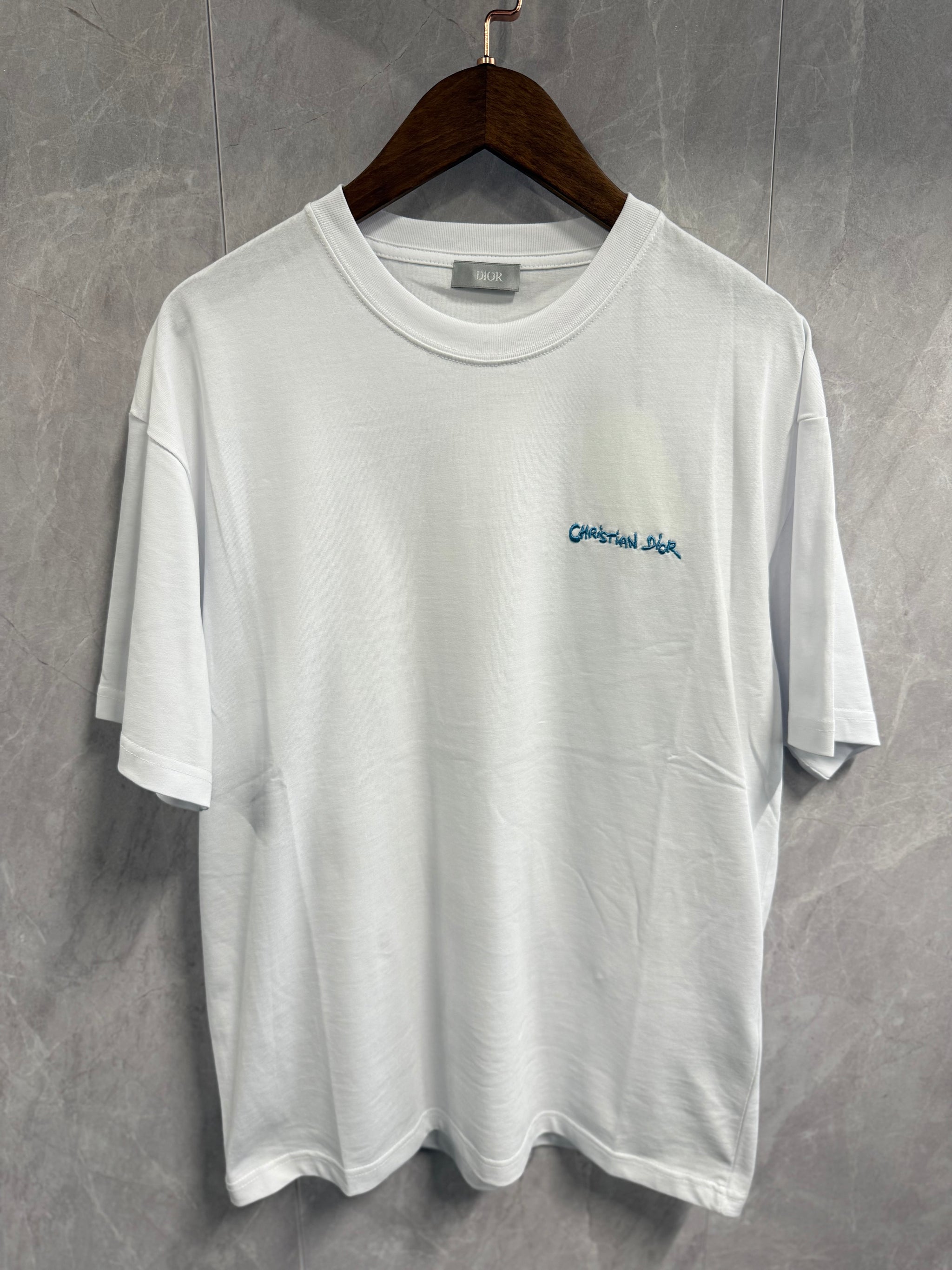 T-Shirt Christian Dior Tekst Wit Blauw