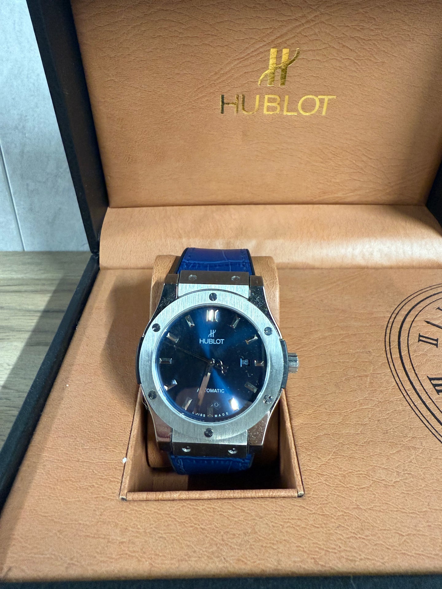 Hublot Slang Leer Blauw (AUTOMAAT)