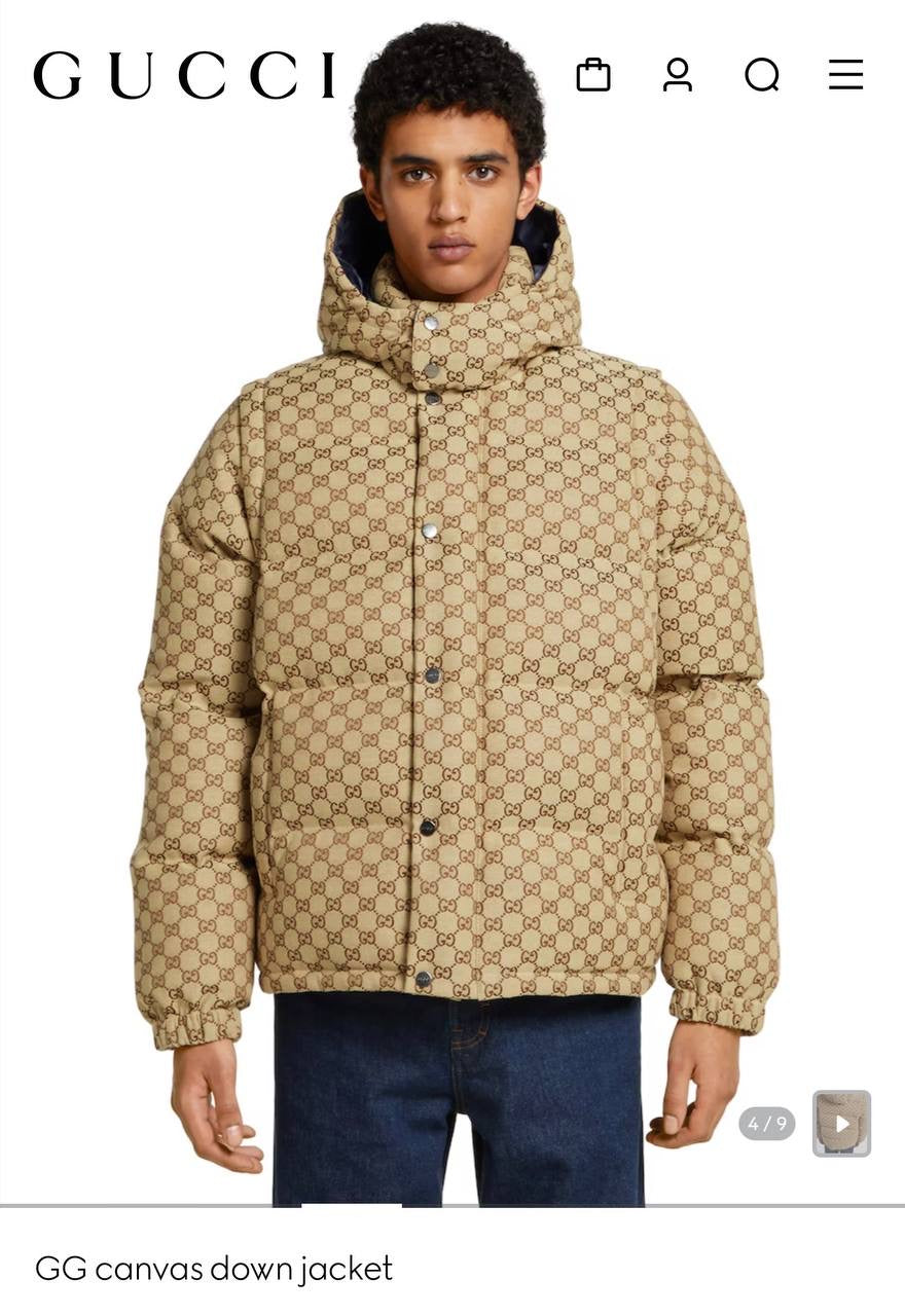 GUCCI GG CANVAS DOWN JACKET BEIGE (MET AFNEEMBARE MOUWEN)