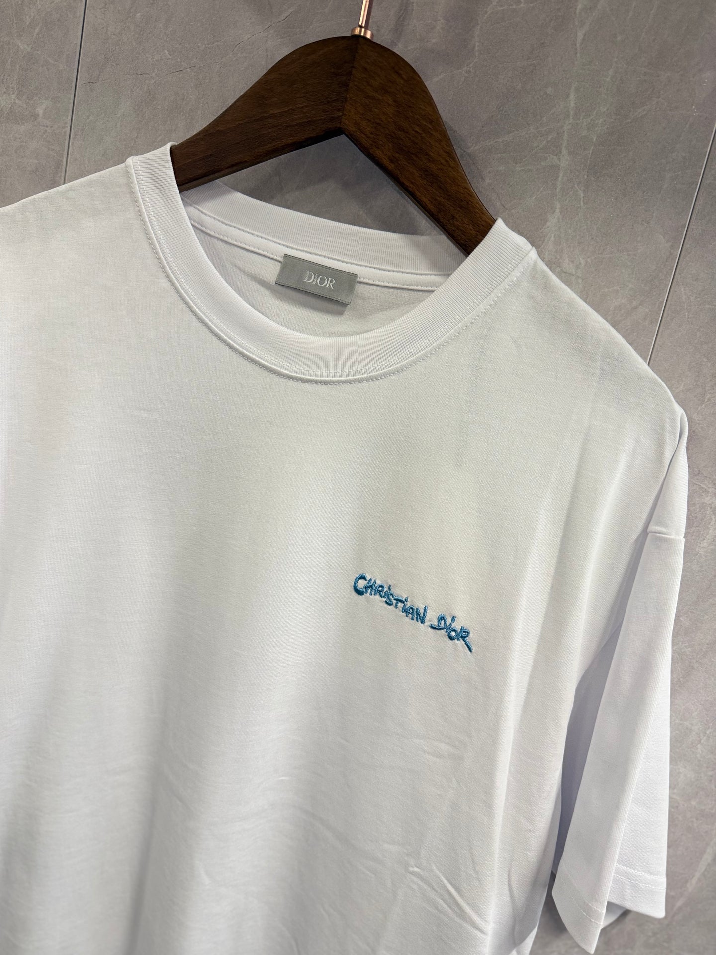 T-Shirt Christian Dior Tekst Wit Blauw