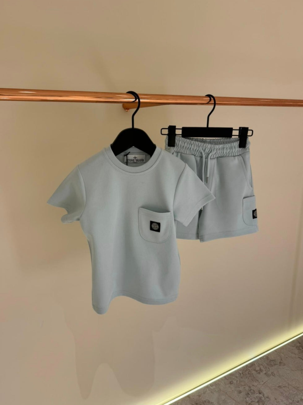 KIDS Zomerset Stone Island logo zakje borst Licht Blauw