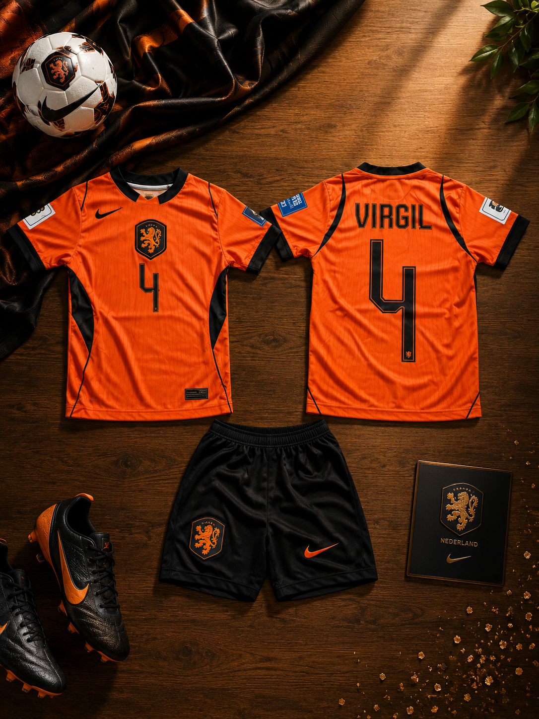 KIDS WK TENUE ORANJE NEDERLAND VIRGIL VAN DIJK