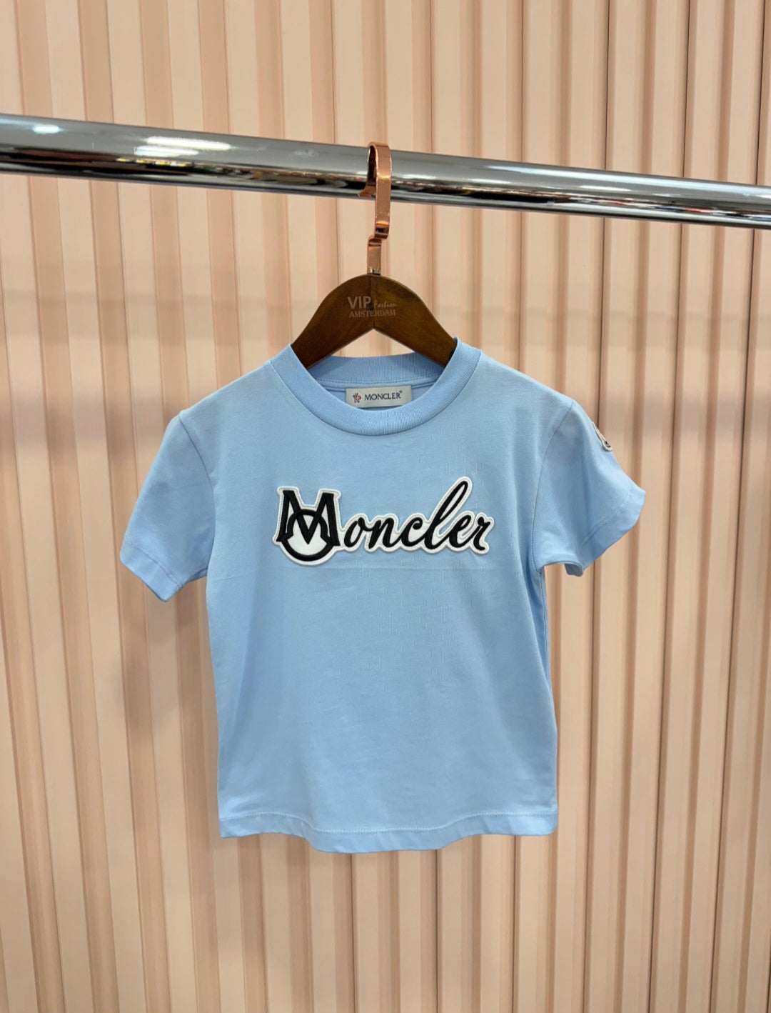 KIDS T-SHIRT MONCLER BORDUUR LICHT BLAUW