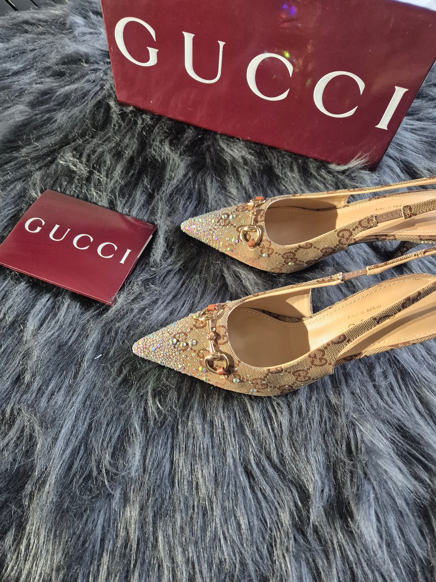 DAMES SCHOENEN Gucci Horsebit Slingback Pumps Diamonds