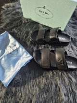 DAMES SLIPPER Prada Leather Sandals With Triangle Logo